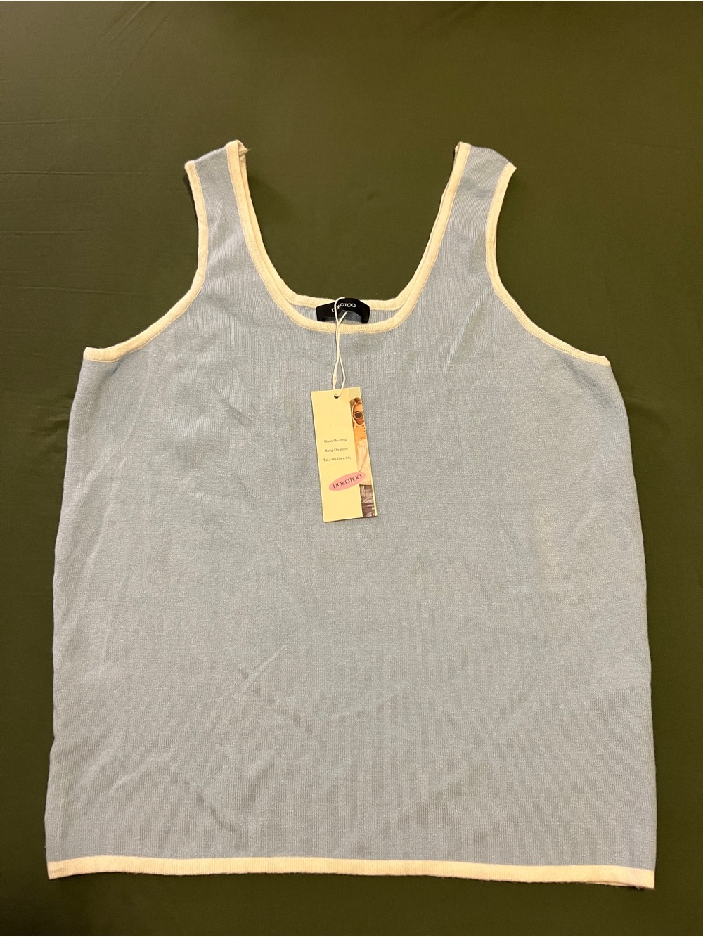 Light Blue Tank Top with White Trim Size 2XL